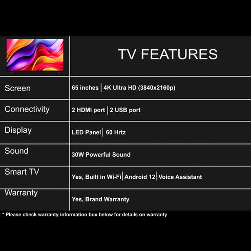 Foxsky 165 cm (65 inches) 4K Ultra HD Smart Android LED TV 65FS-VS | Built-in Google Voice Assistant