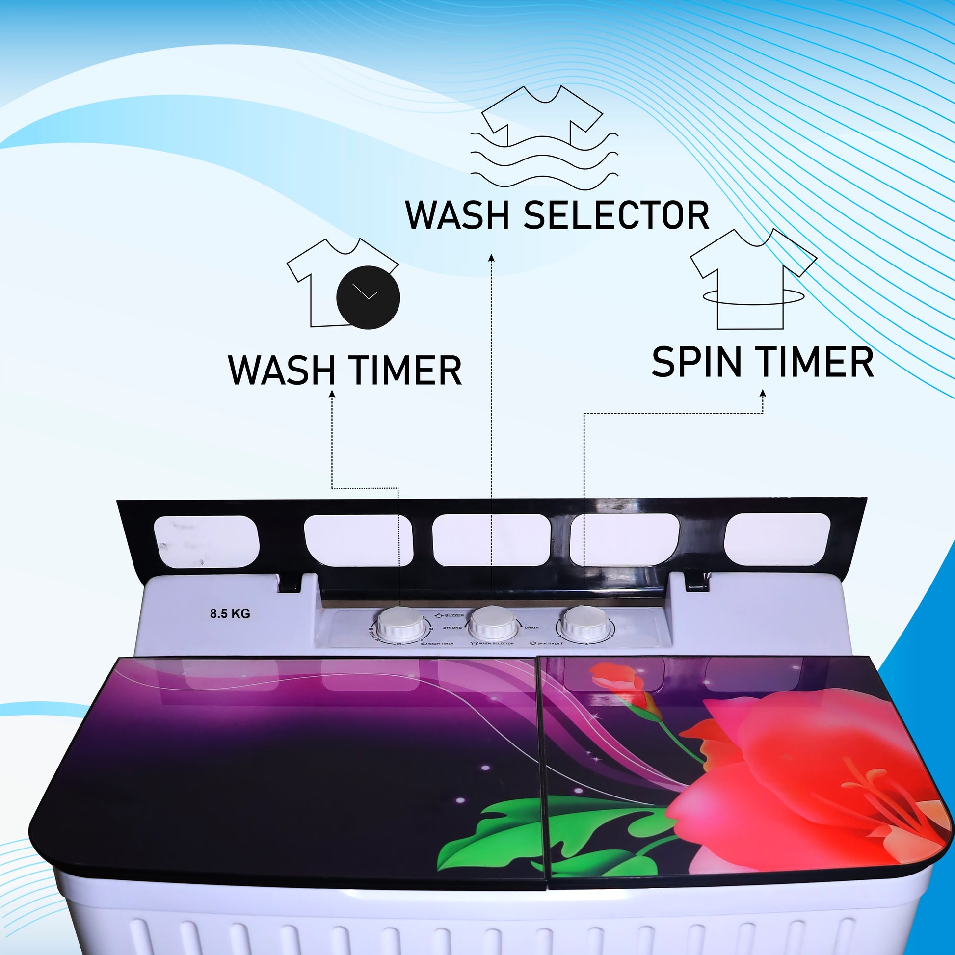Foxsky 8.5 kg Semi-Automatic Top Load Washing Machine With Magic Filter (Aqua Wash, MAROON)