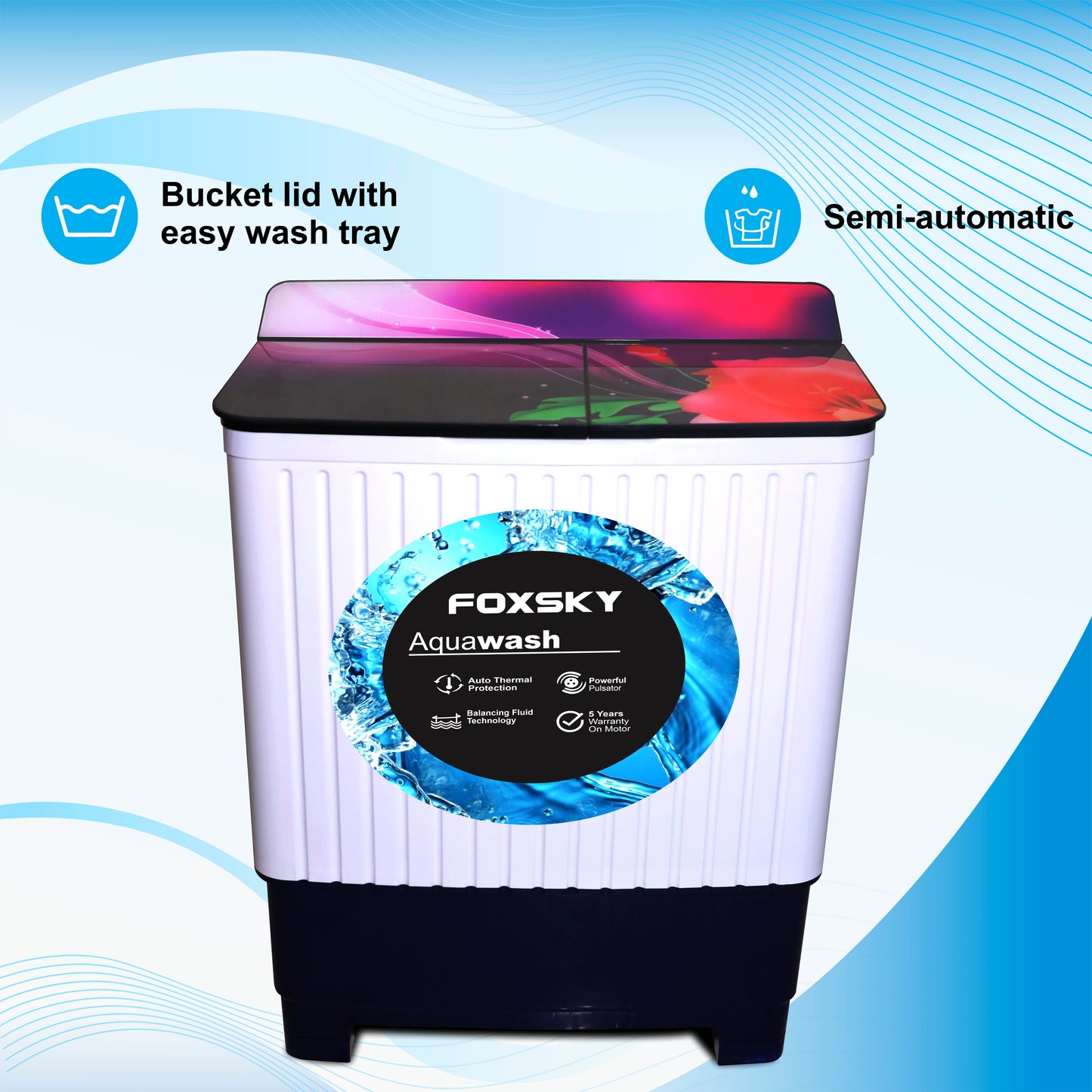 Foxsky 8.5 kg Semi-Automatic Top Load Washing Machine With Magic Filter (Aqua Wash, MAROON)