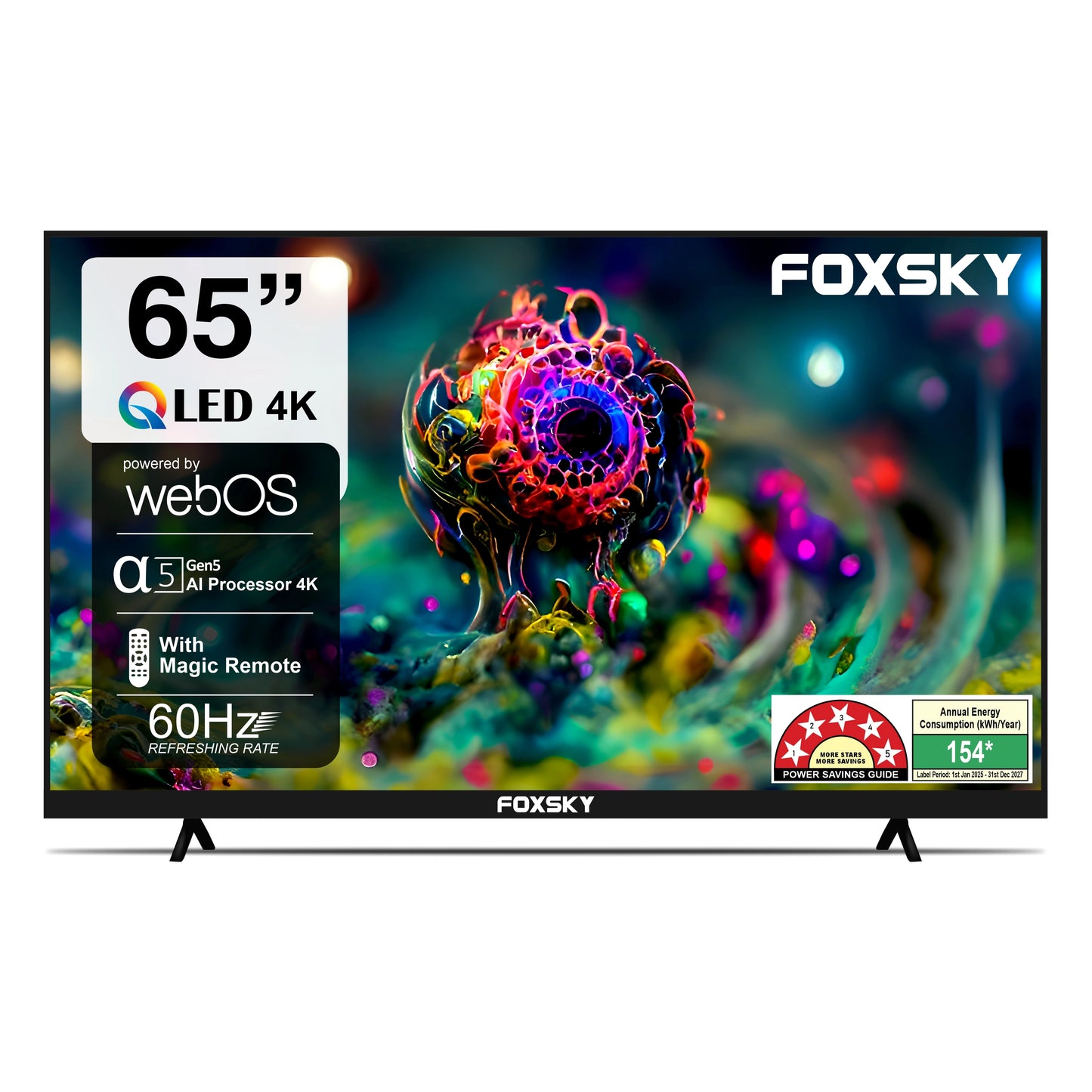 Foxsky 165 cm (65 inch) Frameless Series 4K UHD QLED WebOS FS65GATV (Black)