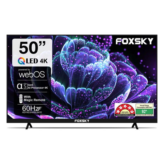 Foxsky 127 cm (50 inches) 4K UHD QLED Smart LED TV (WebOS) Frameless Series FS50GATV (Black)
