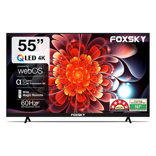 Foxsky 139 cm (55 inch) 4K QLED Ultra HD Smart LED TV (WebOS) Frameless Series FS55GATV (Black)