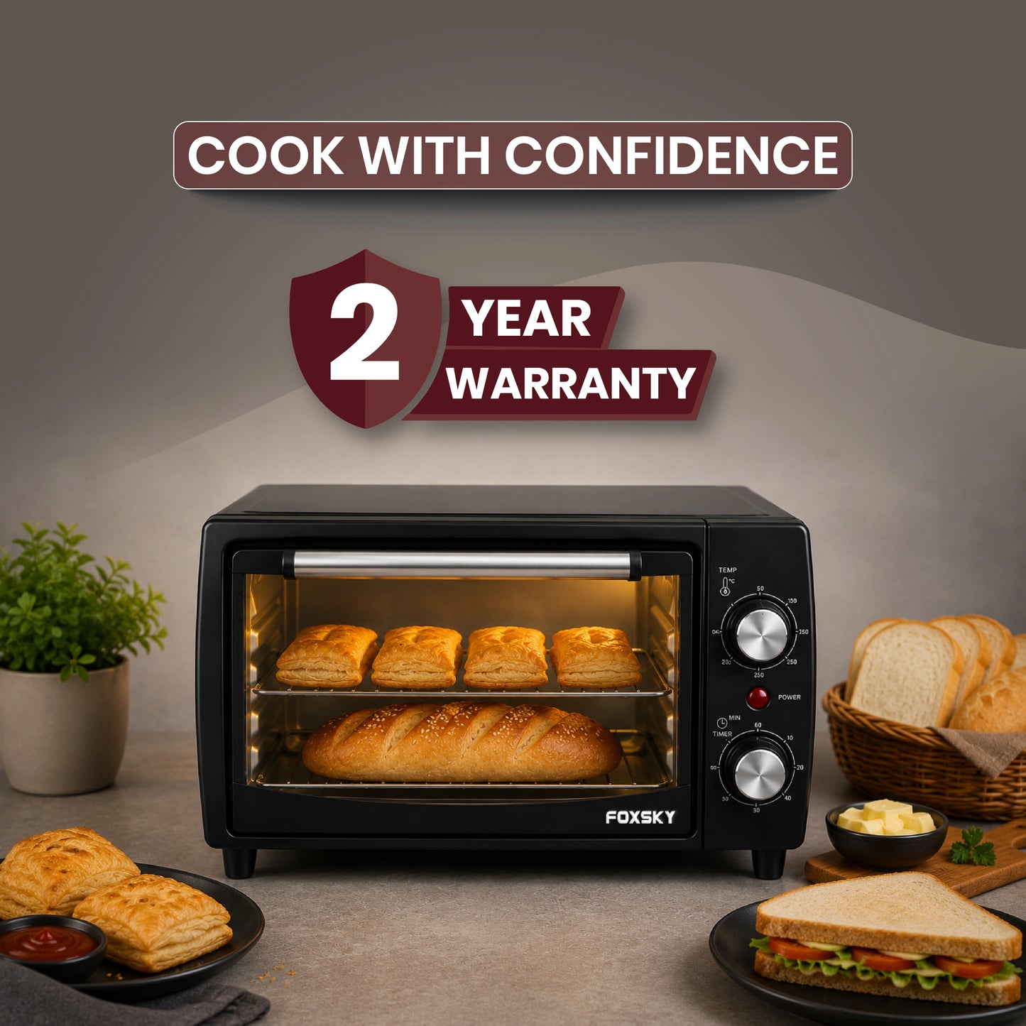 Foxsky 12L Smart Chef OTG FSMI-012 (1000W) | Oven Toaster Griller with Timer & 2-Year Warranty