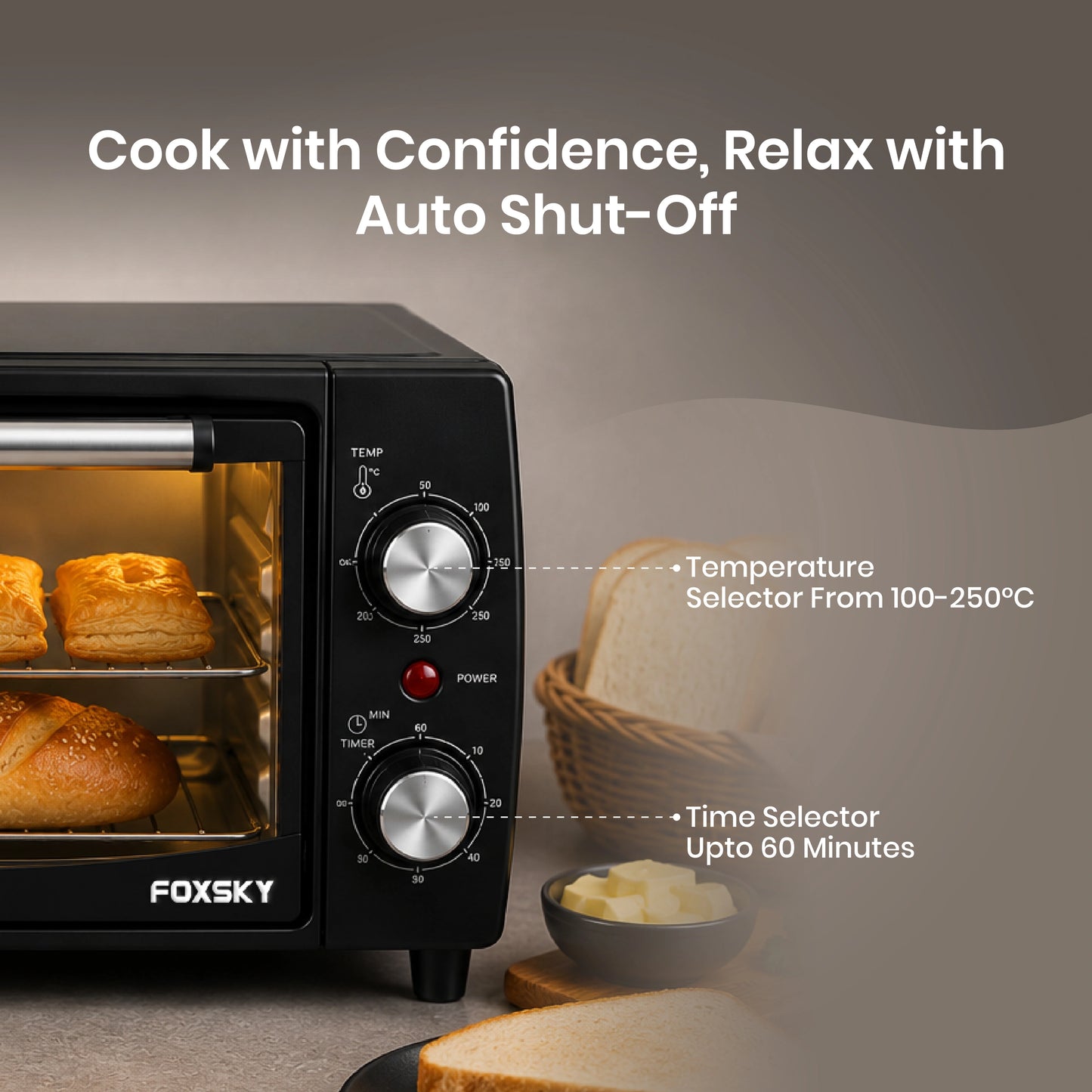 Foxsky 12L Smart Chef OTG FSMI-012 (1000W) | Oven Toaster Griller with Timer & 2-Year Warranty