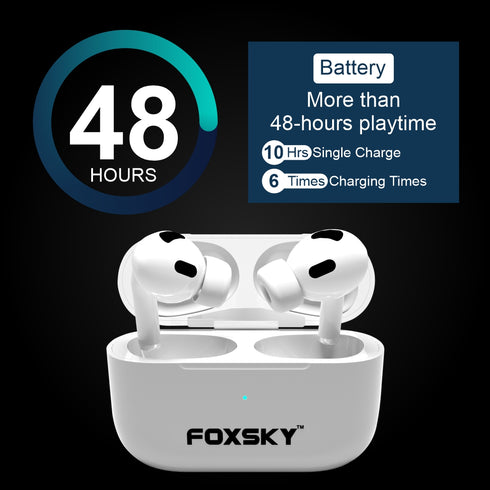 Foxsky FS AirPods Pro Active Noise Cancelling with 48 Hour Playtime Super-Fast Charging Case Bluetooth Headset Earbuds for iOS & Android (White, True Wireless)