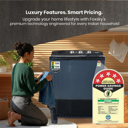 Foxsky 8.2 kg Semi Automatic Top Load Washing Machine with 3D Scrub Technology, Aqua Wash, Black (AW8200SATL)