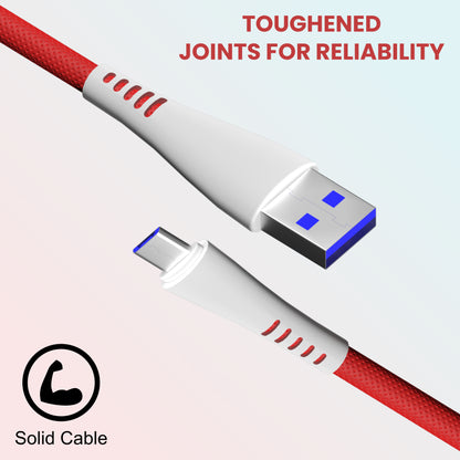 Foxsky Type V USB 3 Amp Fast Charging Data Cable Extra Tough Quick Charge (1.5M) - Red