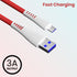 Foxsky Type V USB 3 Amp Fast Charging Data Cable Extra Tough Quick Charge (1.5M) - Red