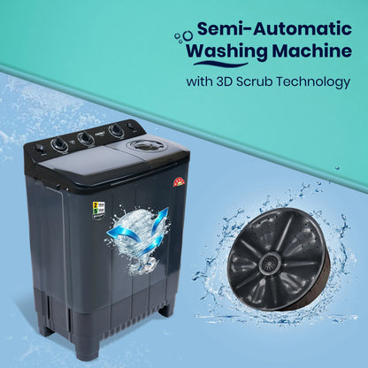 Foxsky 7.5 kg Semi-Automatic Top Load Washing Machine with 3D Scrub Technology, Aqua Wash, Grey (AW7500SATL)