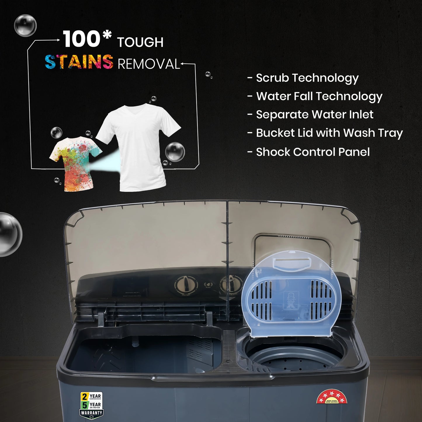 Foxsky 8.2 kg Semi Automatic Top Load Washing Machine with 3D Scrub Technology, Aqua Wash, Black (AW8200SATL)
