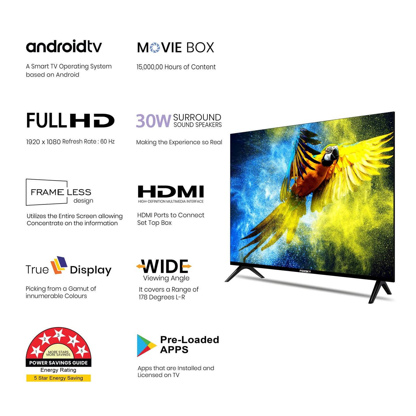 Foxsky 102 cm (40 inches) Full HD Smart LED TV 40FSFHS With Black (Frameless Edition) (Dolby Audio)