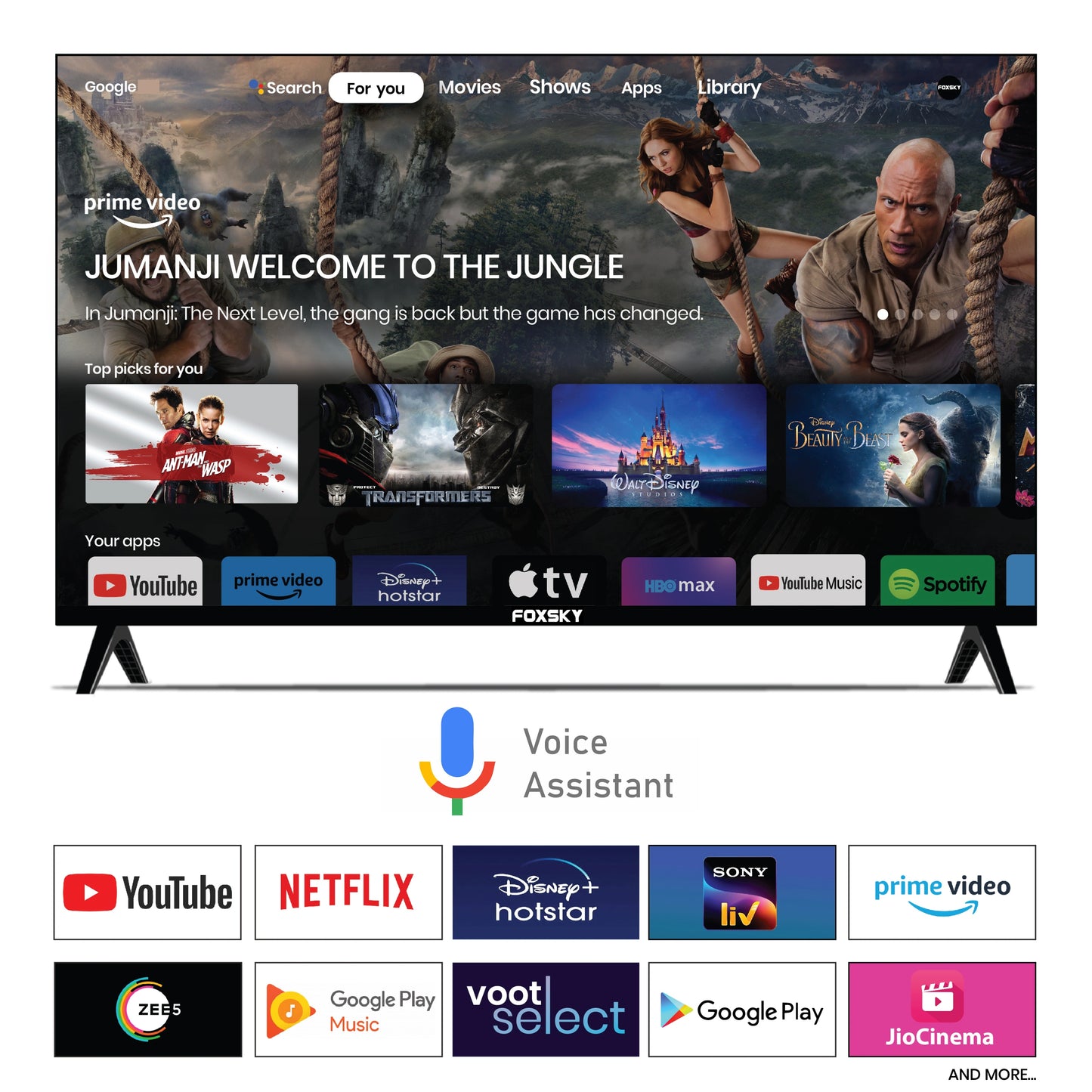 Foxsky 127 cm (50 inches) 4K Ultra HD Smart Android LED TV 50FS-VS | Built-in Google Voice Assistant