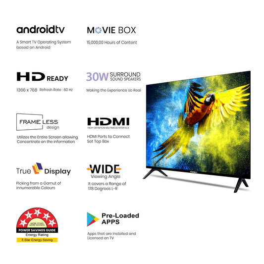 Foxsky 80 cm (32 inches) HD Ready Smart Android LED TV 32FSELS Pro (Frameless Edition)