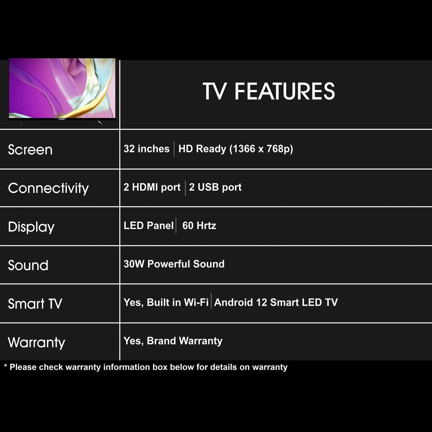 Foxsky 80 cm (32 inches) HD Ready Smart Android LED TV 32FSELS Pro (Frameless Edition)