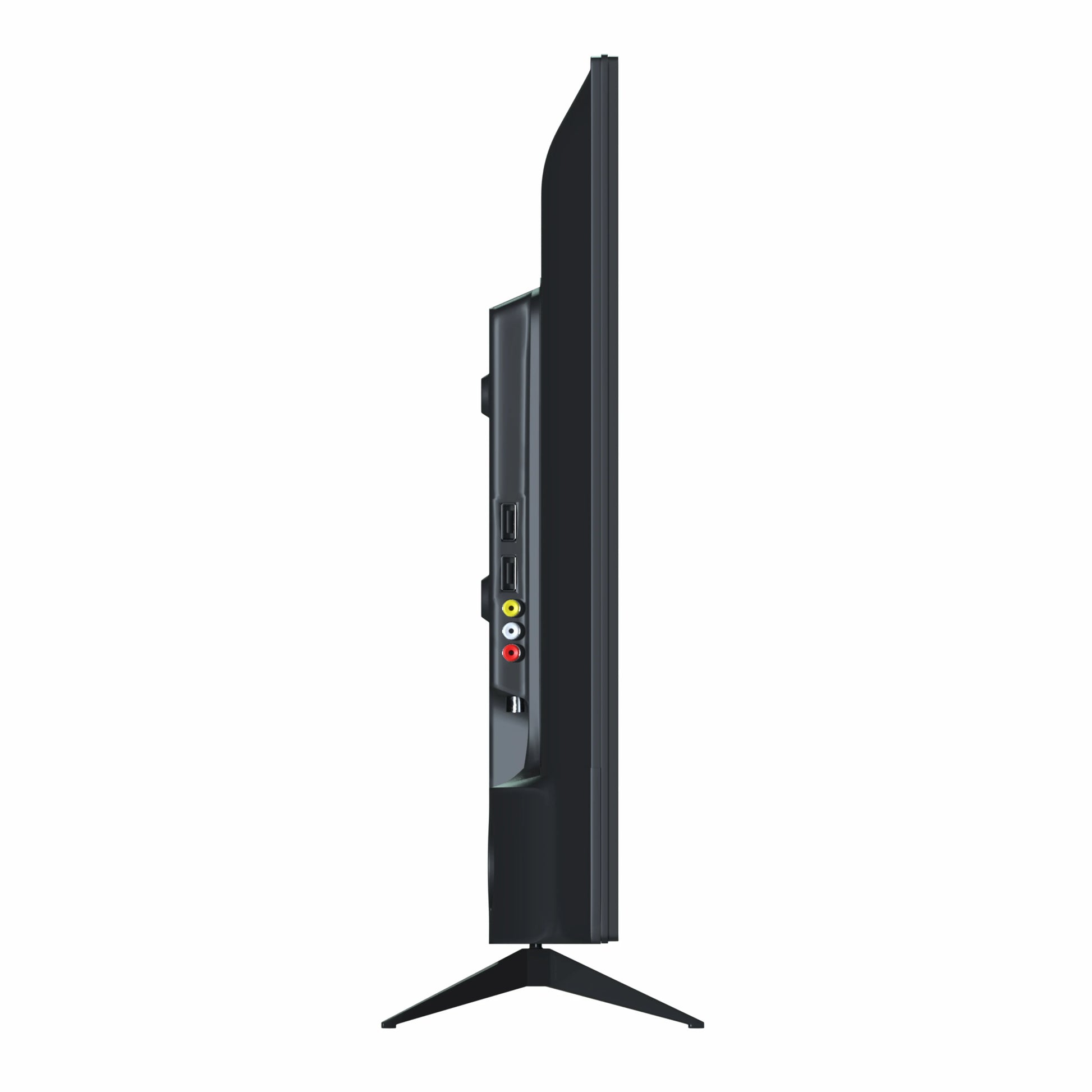 Black flat-screen TV on a white background