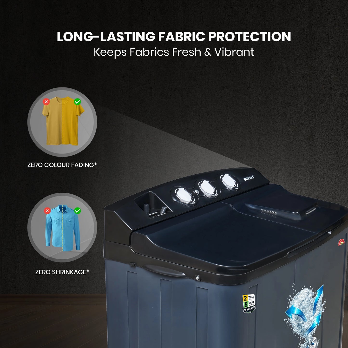 Foxsky 8.2 kg Semi Automatic Top Load Washing Machine with 3D Scrub Technology, Aqua Wash, Black (AW8200SATL)