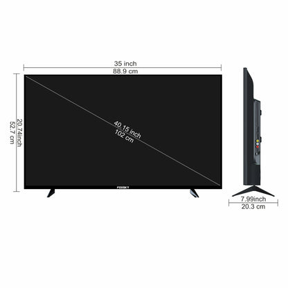 Black TV with dimensions labeled on a white background