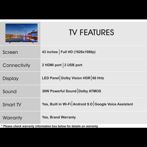 Foxsky 108 cm (43 inches) Full HD Smart LED TV 43FS-VS (Frameless Edition) | With Voice Assistant
