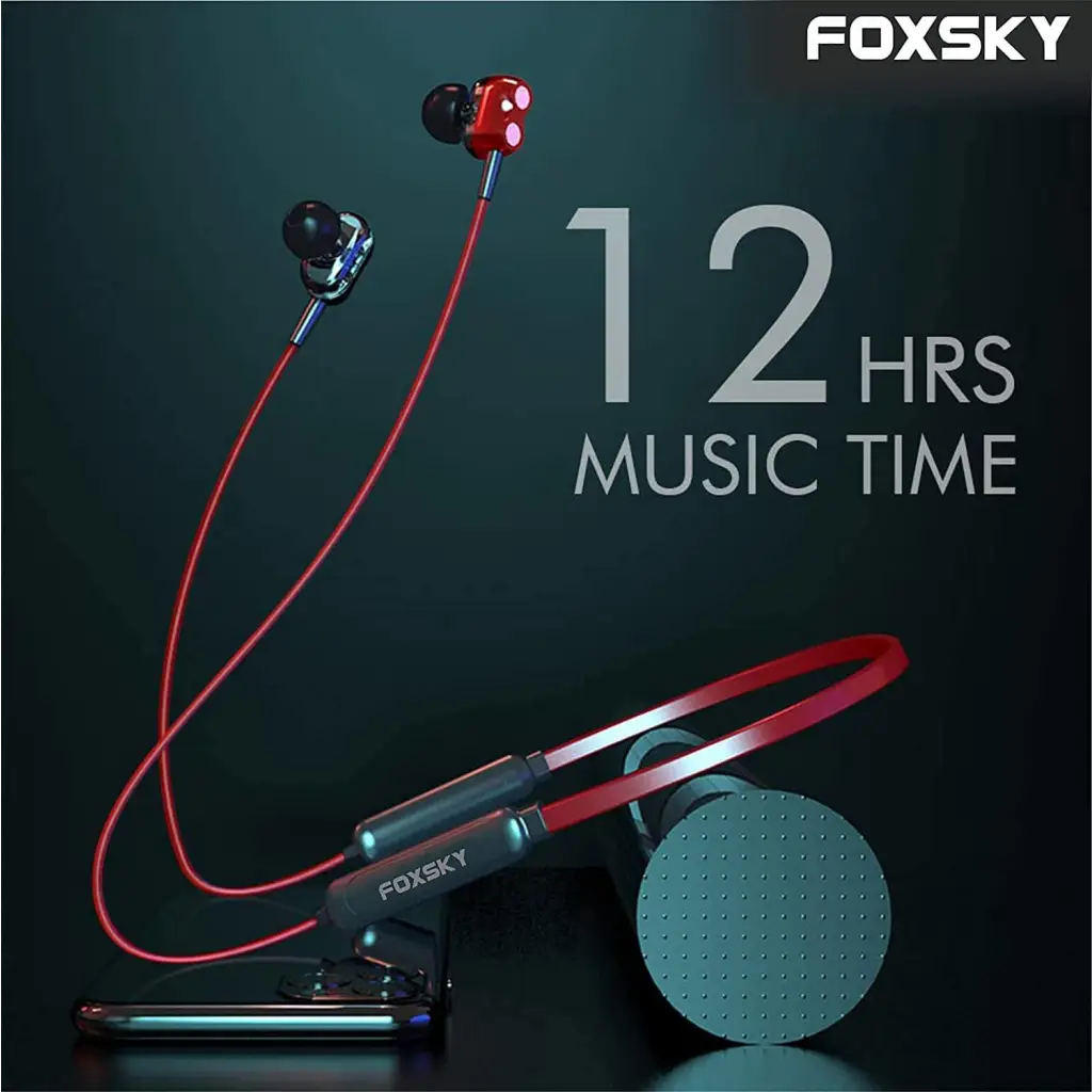 Foxsky Boult 002 Wireless Headphones With Bluetooth 5.0, Magnetic, 15 Hours Battery Life (Red) Foxsky India