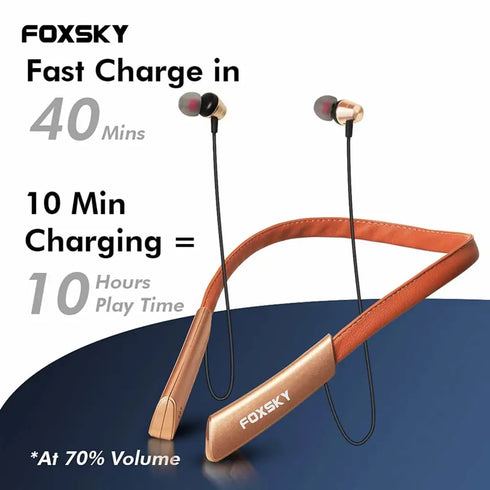 Foxsky Glide 001, Wireless Earphones with Bluetooth 5.0, 15 Hours Battery Life, (Golden Brown)