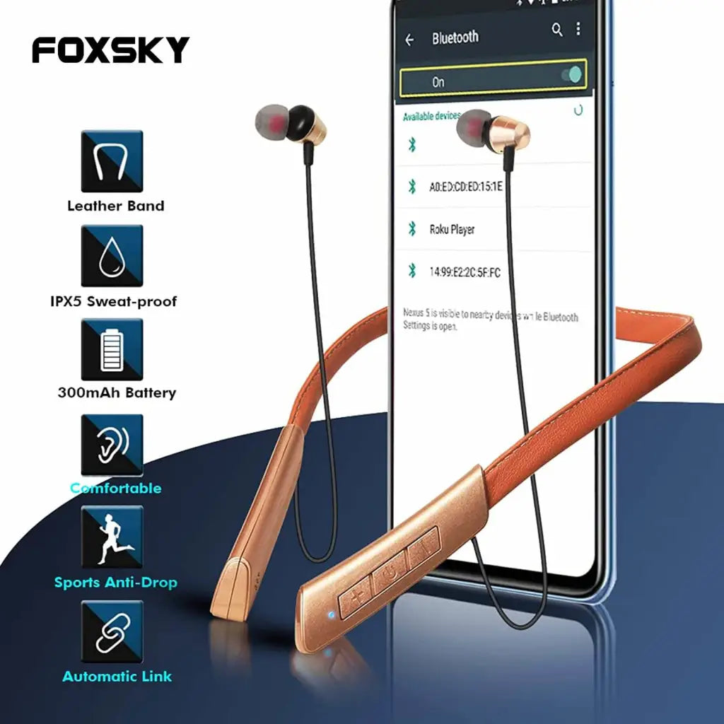 Foxsky Glide 001, Wireless Earphones with Bluetooth 5.0, 15 Hours Battery Life, (Golden Brown) Foxsky India