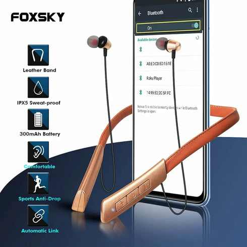 Foxsky Glide 001, Wireless Earphones with Bluetooth 5.0, 15 Hours Battery Life, (Golden Brown)