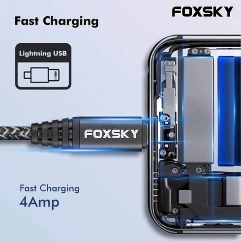 Foxsky Nylon Braided Lightning USB Syncing And Charging Cable For iPhone And iPad