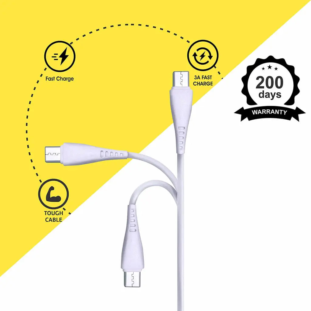 Foxsky Type C USB 3 Amp Fast Charging Data and Sync Cable Extra Tough Quick Charge 1.5M (White) Foxsky India