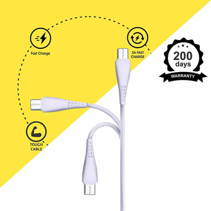 Foxsky Type C USB 3 Amp Fast Charging Data and Sync Cable Extra Tough Quick Charge 1.5M (White) Foxsky India