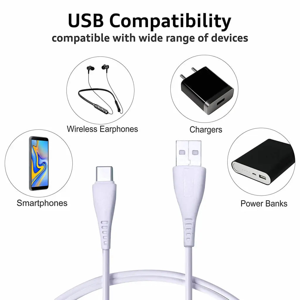 Foxsky Type C USB 3 Amp Fast Charging Data and Sync Cable Extra Tough Quick Charge 1.5M (White) Foxsky India
